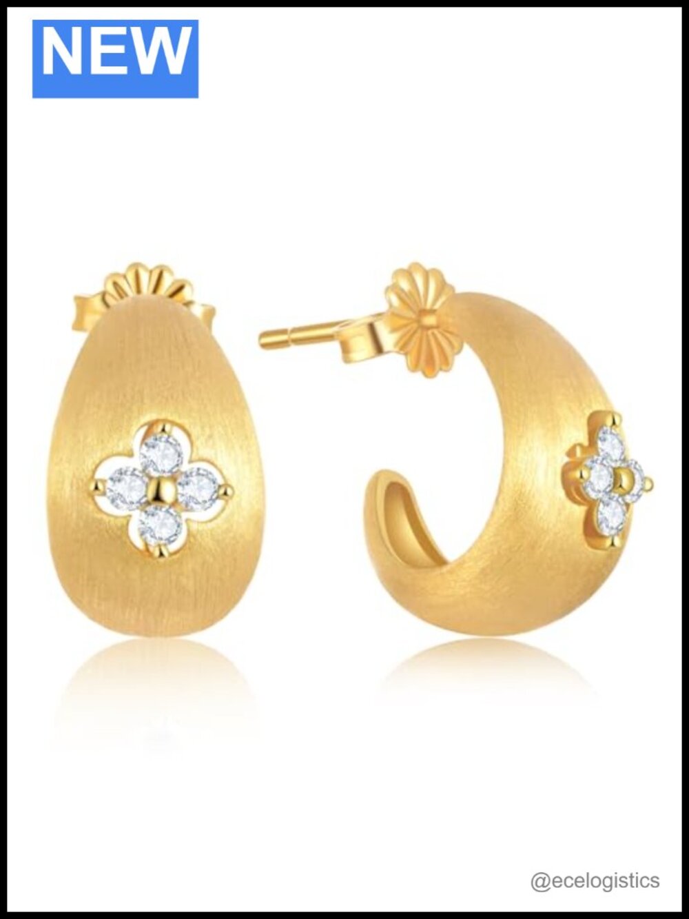 Clover Hoop Earrings 18K Gold Plated S925 Sterling Silver Moissanite Emerald